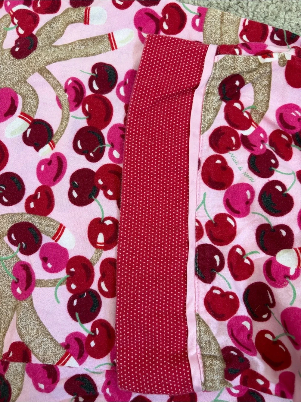Nick & Nora Red Pink Sock Puppet Cherry Print Cotton Pajama Pants XXL Polka Dot
